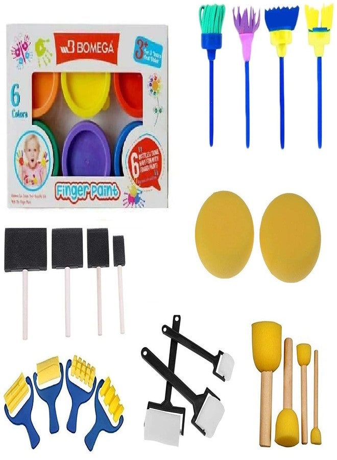 آرت بي ألوان أصابع الأطفال من آرت بي، 6 ألوان، قابلة للغسل، غير سامة، مع مجموعة من 6 فرش إسفنجية. - Image 1